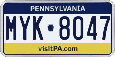 PA license plate MYK8047