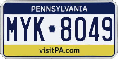 PA license plate MYK8049