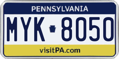 PA license plate MYK8050