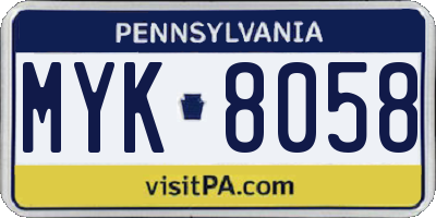 PA license plate MYK8058