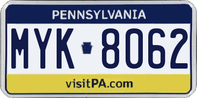 PA license plate MYK8062