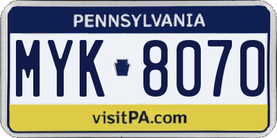PA license plate MYK8070