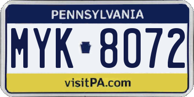 PA license plate MYK8072