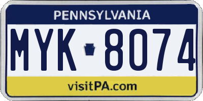 PA license plate MYK8074