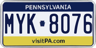 PA license plate MYK8076