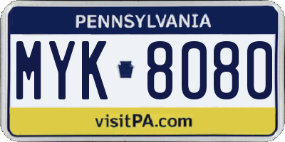 PA license plate MYK8080