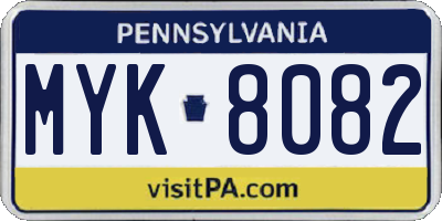 PA license plate MYK8082