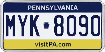 PA license plate MYK8090