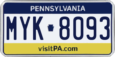 PA license plate MYK8093