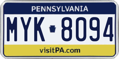 PA license plate MYK8094