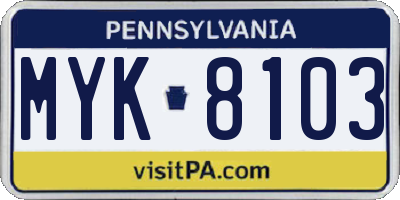 PA license plate MYK8103