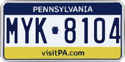 PA license plate MYK8104