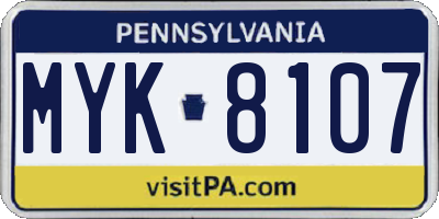 PA license plate MYK8107