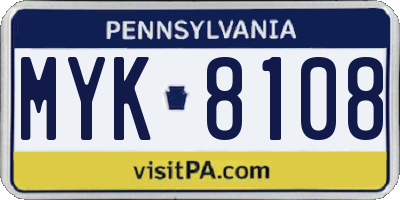 PA license plate MYK8108