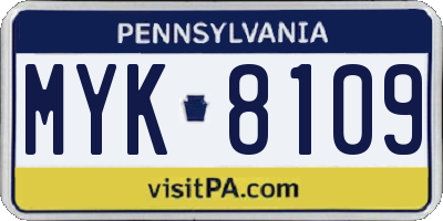 PA license plate MYK8109