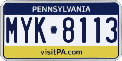 PA license plate MYK8113