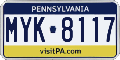 PA license plate MYK8117