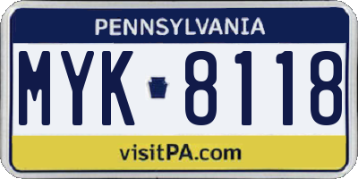 PA license plate MYK8118