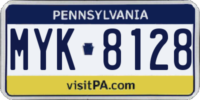 PA license plate MYK8128