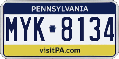 PA license plate MYK8134