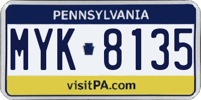 PA license plate MYK8135