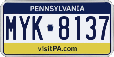 PA license plate MYK8137