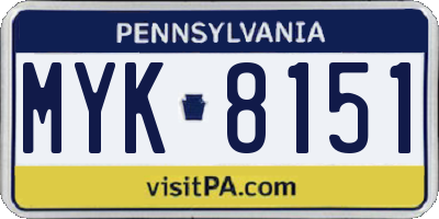 PA license plate MYK8151
