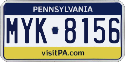 PA license plate MYK8156