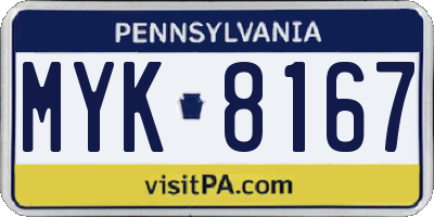 PA license plate MYK8167