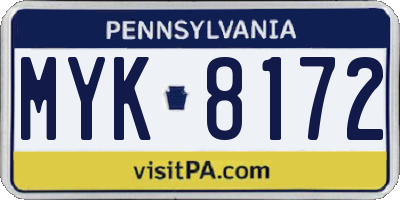 PA license plate MYK8172
