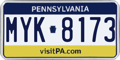 PA license plate MYK8173