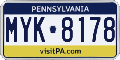 PA license plate MYK8178