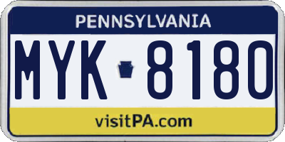 PA license plate MYK8180