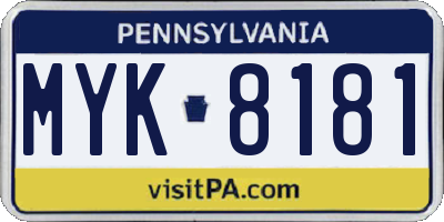 PA license plate MYK8181