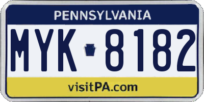 PA license plate MYK8182