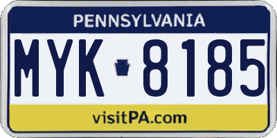 PA license plate MYK8185