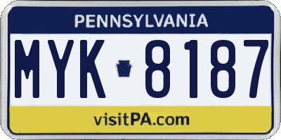 PA license plate MYK8187