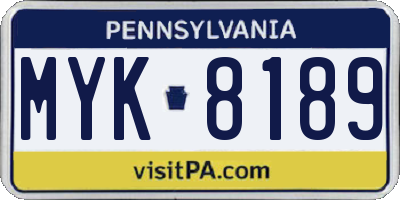 PA license plate MYK8189