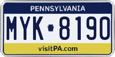 PA license plate MYK8190