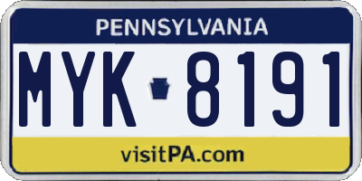 PA license plate MYK8191