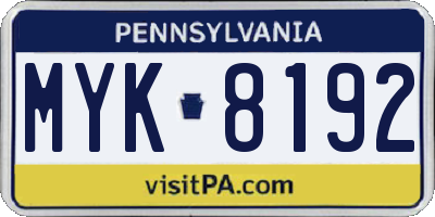 PA license plate MYK8192