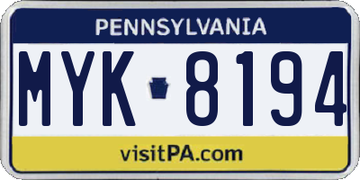 PA license plate MYK8194