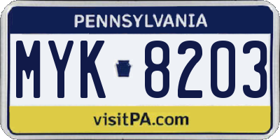 PA license plate MYK8203