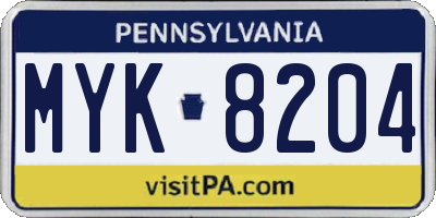 PA license plate MYK8204