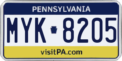 PA license plate MYK8205