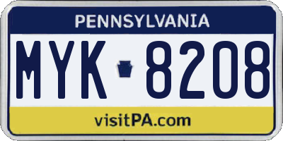 PA license plate MYK8208