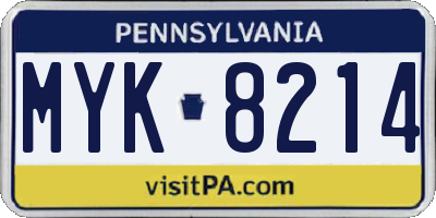 PA license plate MYK8214
