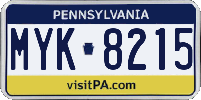 PA license plate MYK8215