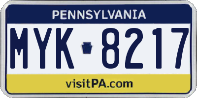 PA license plate MYK8217