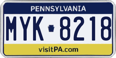 PA license plate MYK8218